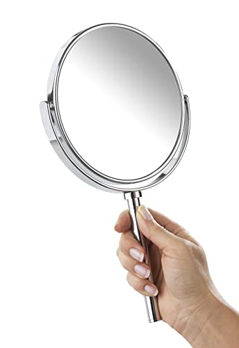 Wenko 17817100 PowerLoc handheld and wallmounted beauty mirror Elegance fixing without drilling, mirror surface ø 13cm, 300% magnification, Metal