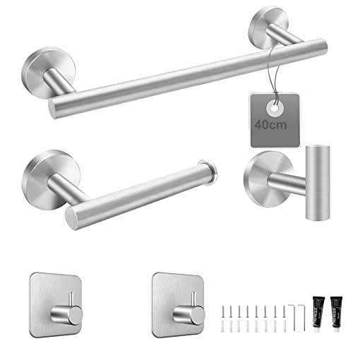 EXLECO 5PCS Towel Rack 41cm Towel Rails Wall Mounted Rack for Bathrooms Stainless Steel Long Round Bathroom Accessory, Screws Mounting Polished F