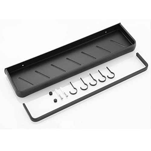 Modern Double Layer Bathroom Storage Shelves and One Towel Bar and 5 Moveable Hooks, Black Aluminum Towel Holders Towel Rack, Shower Storage Shel