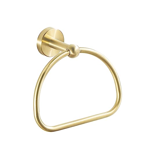 Leyden Brushed Gold Hand Towel Holder, Bathroom Towel Ring, Bath Hand Towel Rack Hangers Wall Mounted Half Round Modern