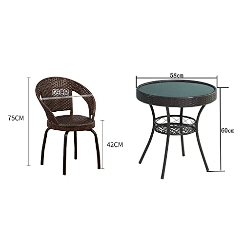 JHKGY 3-Piece Modern Conversation Bistro Chat Set Patio Wicker Chairs, Outdoor All-Weather Wicker Furniture,Metal Frame Woven Seat,Glass Top Side