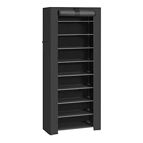 SONGMICS 10-Tier Shoes Rack with Dustproof Cover, 28 x 88 x 160 cm, Shoe Storage Cabinet, Shoe Organiser, Shoe Stand Holds 40-50 Pairs of Shoes,