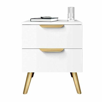 JYDQM 2 Drawer Wooden Nightstand with Metal Pulls and Hairpin Legs, White and Gold,Mini Locker for Living for Bedroom
