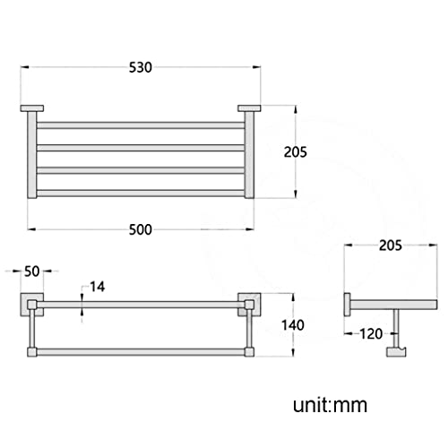 HIGOH Towel Racks,Bathroom Towel Rack Wall Mounted Towel Holder,Bathroom Wall Mounted Length Space Aluminum Bath Towel Rack,Square Towel Holder