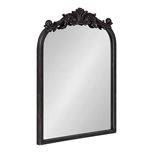 Kate and Laurel Arendahl Traditional Arch Mirror, 24 x 36, Antique Black, Baroque Inspired Wall Decor