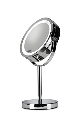 Croydex Chrome Illuminated Battery Operated Pedestal Mirror with 3x magnifying, H:30cm x W:12cm x D:18cm, MM703000E