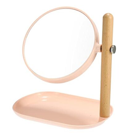 VOCOSTE Rotatable 1X/3X Magnifying Cosmetic Mirror with Storage Tray, Makeup Mirror, Vanity Mirror, Pink