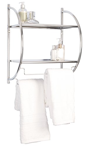 Croydex QM262041 Chrome Plated Mild Steel Wall Mounted Curved Shelving Unit and Towel Rack , 25.5 x 45 x 54.3 cm