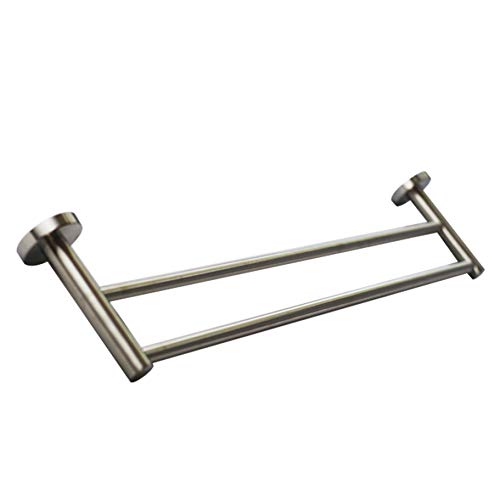 Premium Modern Double Towel Bar Rack w/Round Base (61 cm)- Brushed Finish, Made from Stainless Steel, Water and Rust Proof, Wall Mounted, Easy to