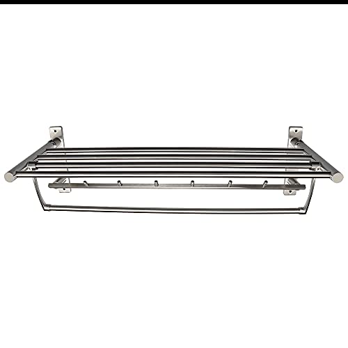 HIGOH Towel Racks,Bathroom Towel Rack Wall Mounted Towel Holder,Bathroom Towel Rack,Folding Shelf with Swing Towel Bar and Hooks Wall Mount,Brush