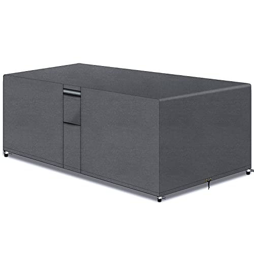 PATIO PLUS Rectangular Garden Furniture Set Covers with Air Vent, 600D Oxford Fabric Heavy Duty Patio Set Table Cover for Outdoor Garden Chair an