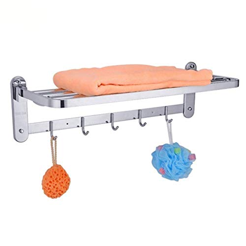 N/A Stainless steel towel rack-for for Bathroom Shelf Double Towel Bar Holder with Hooks Wall Mounted Multifunctional Brushed Nickel