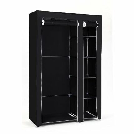 SONGMICS Portable Wardrobe, Foldable Closet, Clothes Storage Organiser with Hanging Rail, Shelves, Fabric Cover, for Bedroom, Cloakroom, 110 x 45