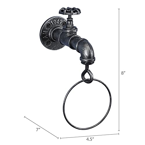 Barnyard Designs Industrial Towel Ring, Rustic Vintage Decorative Hand Towel Holder, 8” x 7” x 4.5”