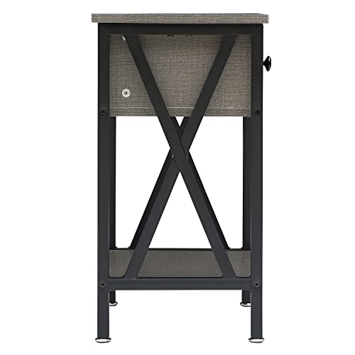 VECELO Vintage Nightstand, End Side Table with Drawer and Shelf, Home Decoration for Living Room Bedroom, X-Shape Legs and Water-Proof Surface, H