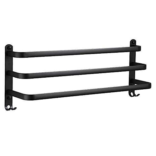 DINGZZ Towel Hanger Wall Mounted Towel Rack Bathroom Aluminum Black Towel Bar Rail Matte Black Towel Holder