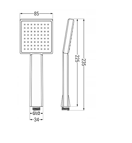 Black matt Universal 1 Mode Shower Head Slim Square High Pressure Shower Head Rainfall Hand Held Water Saving Bathroom Handshower