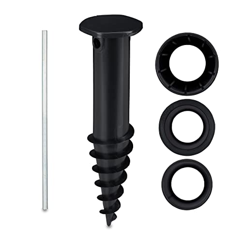 Relaxdays Parasol Anchor, Ground Spike, Screw in, Adapter, 32-50 mm, Plastic, Sunshade, Umbrella, Holder, Secure, Plant