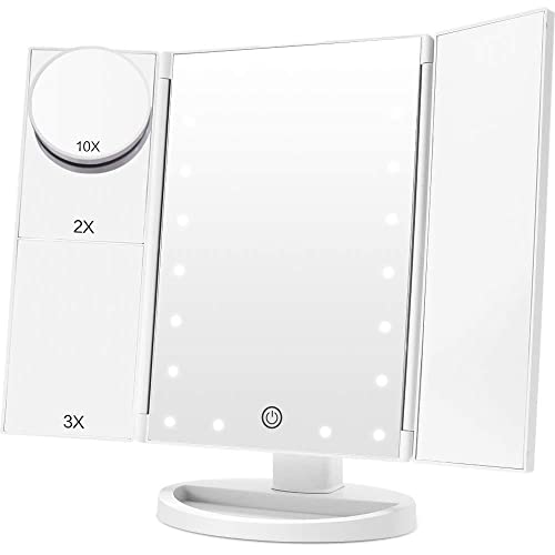 JARAGAR Light Up Mirror, 10X Magnifying 22 LED Vanity Mirror with Touch Sensor Dimming, Portable Make Up Mirror 360°Adjustable Rotation, Dual Pow