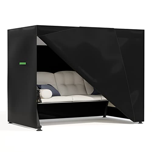 KINGARDEN 3 Seater Garden Swing Cover Waterproof 600D Oxford Fabric Garden Hammock Cover Outdoor Swing Seat Cover Windproof Rip Proof 220x125x170