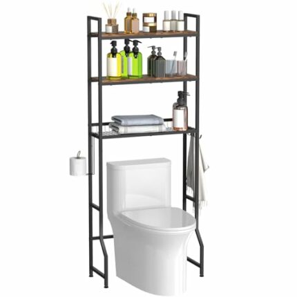 Over the Toilet Rack for Bathroom, 3-Tier Over Toilet Organizer Rack Multifunctional Over The Toilet Storage Rack Freestanding Bathroom Space Sav