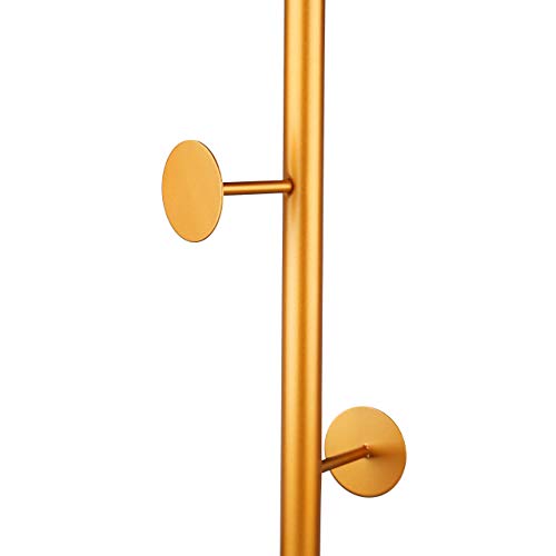 Relaxdays Coat Rack, with Marble Base, Standing Wardrobe with 5 Hooks, Hallway Storage, HxØ: 172 x 29 cm, Black/Gold