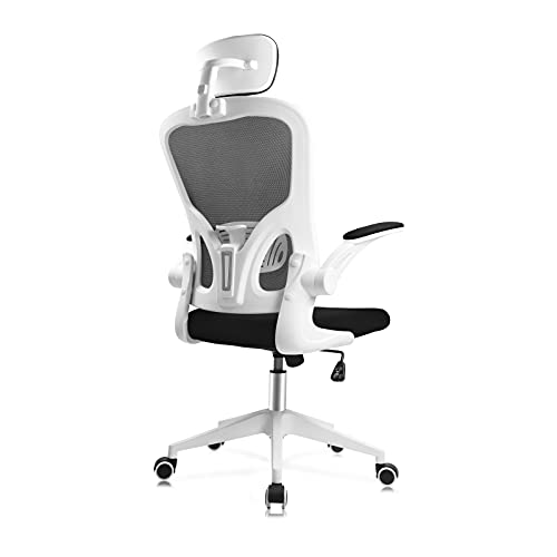 JAJALUYA Office Chair Mesh Computer Chair with Adjustable Headrest and Lumbar Support Desk Chair Ergonomic Office Chair with Flip-up Armrest for