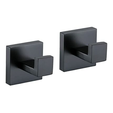 2 Pcs Bathroom Towel Ring, Matte Black Towel Hook, Stainless Steel Rustproof Clothes Towel Coat Holder, Square Heavy Duty Wall Mount Washcloth St
