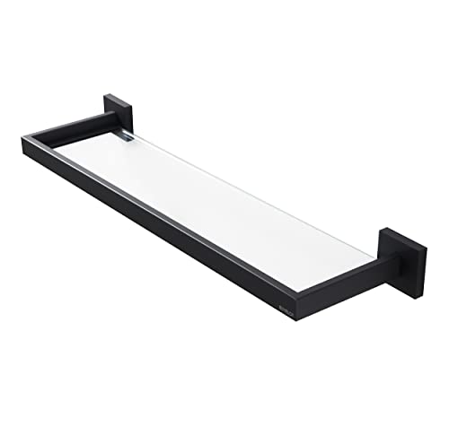 BUVELOT Bathroom Glass Shelf,Rectangular Glass Shower Shelf Black Wall Mounted,Tempered Safety Ultra Clear Glass Shelf 8mm Thickness, Matte Black