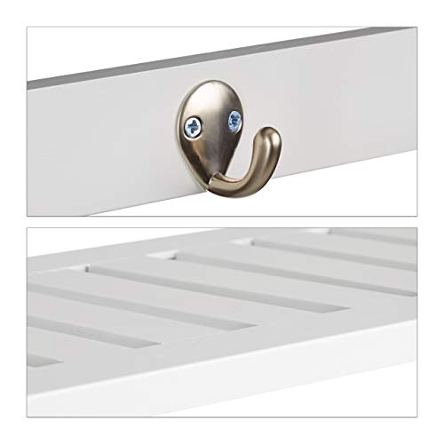 Relaxdays Wall 4 Hooks, HxWxD: 17.5 x 50 x 16 cm, Bamboo, Towel Holder, Hallway Coat Rack, Floating, White, 16 x 50 x 17.5 cm
