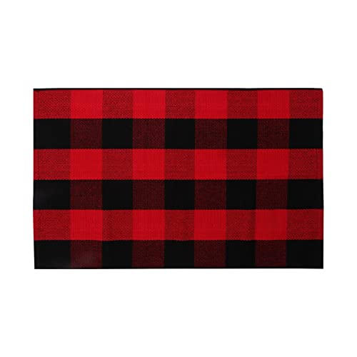 LEEVAN Outdoor Rug 5x7 Black and White Patio Rug, Washable Striped Door Mat Farmhouse Black Front Door Mat, Cotton Reversible Balcony Decor, Dura