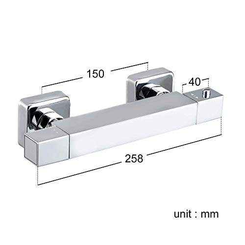 Hapilife Square Thermostatic Bar Shower Mixer Modern Chrome Valve, Only 1 Outlet(Suitable for Handheld Shower), Hot & Cold Water Mixer Constant T