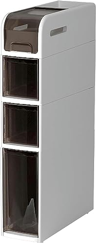 Narrow Bathroom Floor Cabinet, Slim Toilet Paper Storage Cabinet with Clear Drawers and Casters Plastic Storage Tower Organizer Unit for Washroom