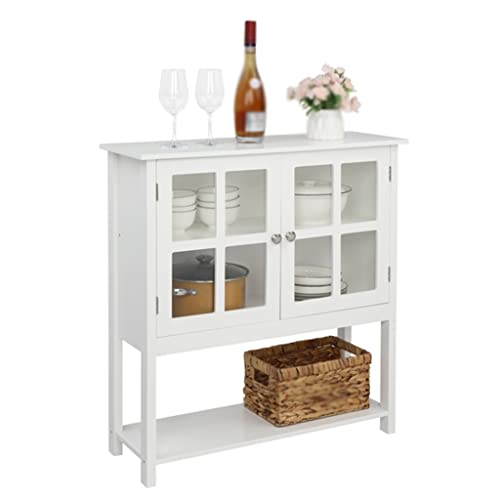 DSHGDJF MDF CNC Painted Sideboard Transparent Double Door Double Internal Compartment With Bottom Storage Shelf