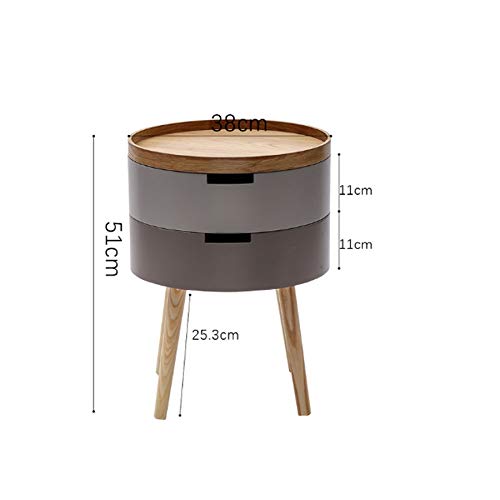 JYDQM Bedroom Small Simple Bedside Table Round Bedside Table, Side Table Double Drawer Bedside Table