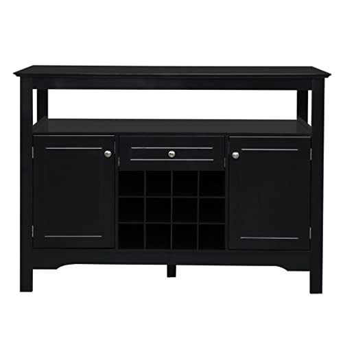 DSHGDJF Buffet Server Sideboard Cabinet with Wine Storage with 2 Doors 1 Drawer with Wine Rack Sideboard Entrance Cabinet Black