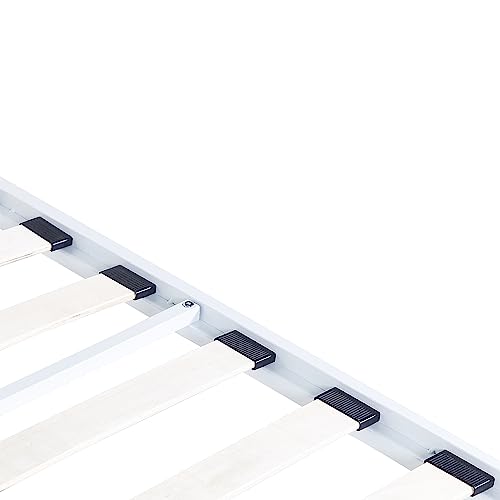 Modern Minimalist EU King Size Canopy Bed Frame Metal Plywood Slats White Lestards