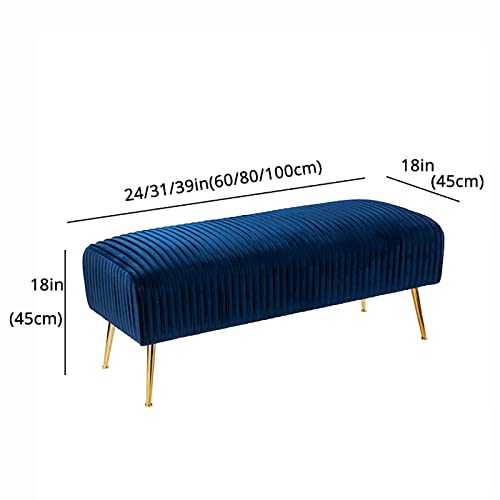 Luxurious Bedroom Bench,Velvet End of Bed Bench Seat with Golden Legs,Comfy Upholstered Bench Entryway Bench Bed Bench-Blue 60x45x45cm(24x18x18in
