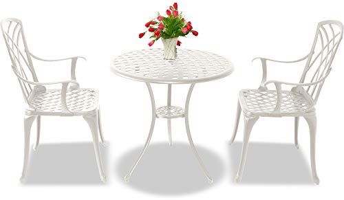 Homeology OSHOWA Cast Aluminium Weatherproof Outdoor Table with 2 Chairs Bistro Set