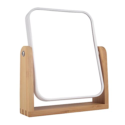 LOTIKO Makeup Mirror with Natural Bamboo Stand, 1X/3X Magnification Double Sided 360 Degree Swivel Magnifying Mirror,Vanity Table,Office Desk,Roo