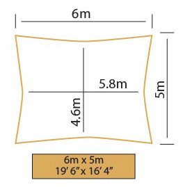Kookaburra 6m x 5m Rectangle Water Resistant Garden Patio Sun Shade Sail Canopy 96.5% UV Block with Free Rope (Charcoal)