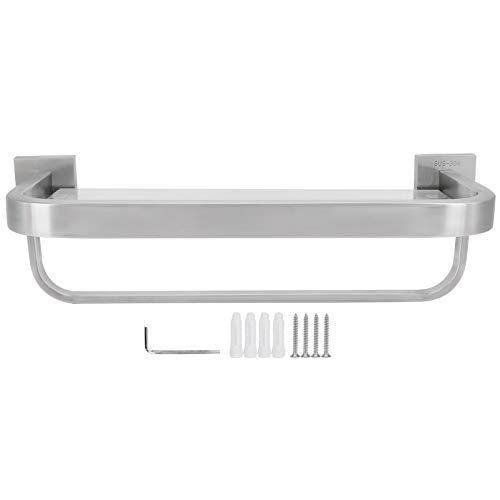 FVRTFT Bathroom Shelf Bathroom Shelves, Wall-Mounted Bathroom Glass Shelf Stainless Steel Storage Rack Tempered Glass Towel Bar Rail Bathroom Org