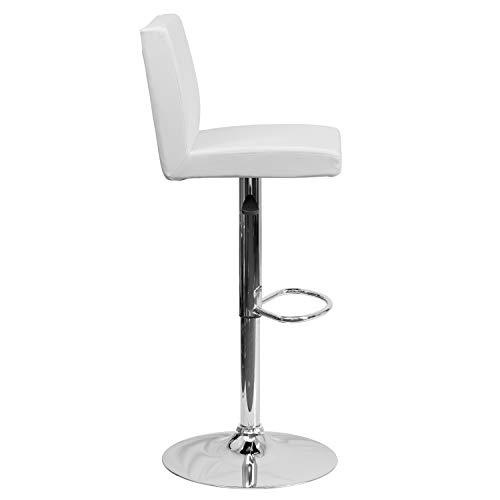 Flash Furniture Avery 2 Pack Contemporary White Vinyl Adjustable Height Barstool with Panel Back and Chrome Base