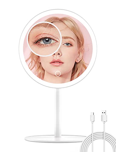 Spinosa 8 Inch HD Lighted Makeup Mirror with Magnification, Rechargeable, 1X/5X Magnifying, One-Button Smart Touch Light-up Mirror, 3 Lighting Mo
