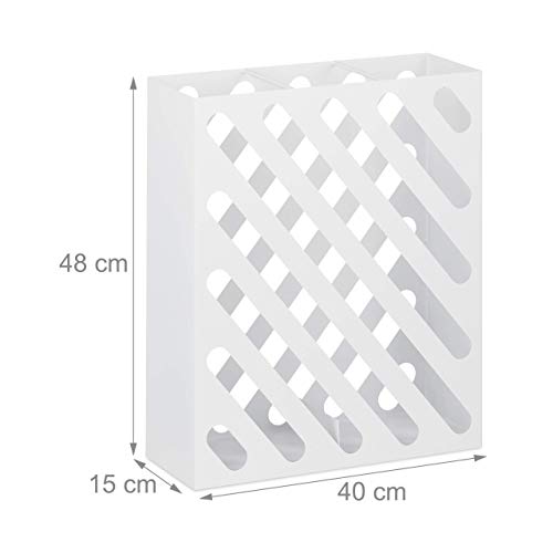 Relaxdays Umbrella Stand XL, Rectangular Holder for Walking Stick & Umbrellas, Steel, Portable, 48x40x15 cm, White, 48 x 40 x 15 cm
