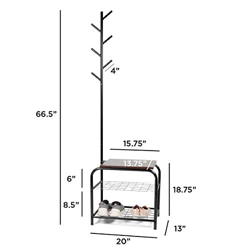Milliard Coat Rack, Cloakroom Hallway Cabinet with 2 Tier Shoe Rack - Organized Storage for Coats, Clothes, Bags (Metal, Industrial Style)