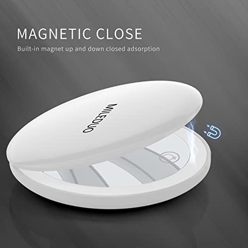 MILEDUO Travel Mirror with Light 1x/10x Compact Magnifying Mirror,Handheld 2-Sided Pocket Mirror Led Small Makeup Mirror for Purses,Mirror for Ha