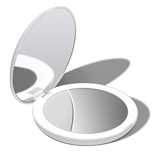Fancii LED Lighted Travel Makeup Mirror, 1X/10X Magnification - Daylight Led, Compact, Portable, Large 127mm Wide Illuminated Mirror, Silk White