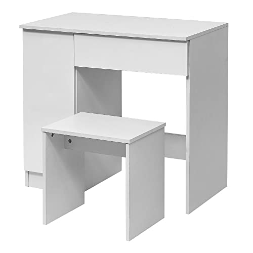 JJZXD Dressing Table with Cabinet Makeup Vanity Table Bedroom Dresser Set with Dressing Stool Drawer 3 Shelves