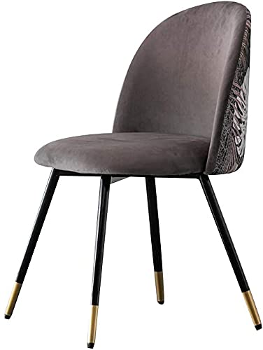 Kitchen Dining Chairs Flannel Embroidery Office Chair with Metal Legs Velvet Seat and Backrests,Living Room Lounge Chair (Color : Purple)